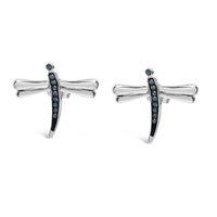 .925 Sterling Silver Blue Diamond Accent Dragonfly Stud Earrings (Blue Color, I2-I3 Clarity)