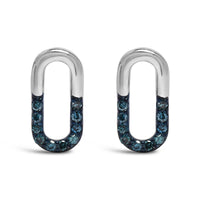 925 Sterling Silver 1/10 Blue Diamond Diamond Paperclip Stud Earrings (Blue, SI1-SI2 Clarity)