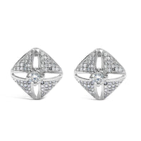 .925 Sterling Silver 1.0 Cttw Diamond Studded Rhombus Stud Earring (H-I Color, I2-I3 Clarity)