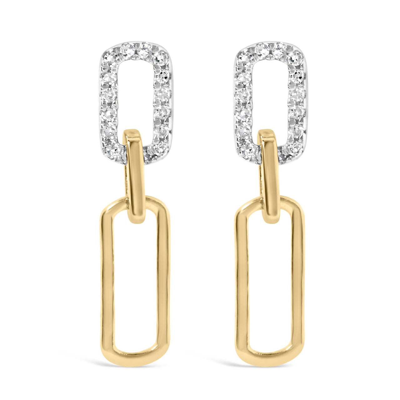 14K Yellow Gold 1/10 Cttw Diamond Studded Paperclip Drop and Dangle Earrings (I-J Color, SI1-SI2 Clarity)