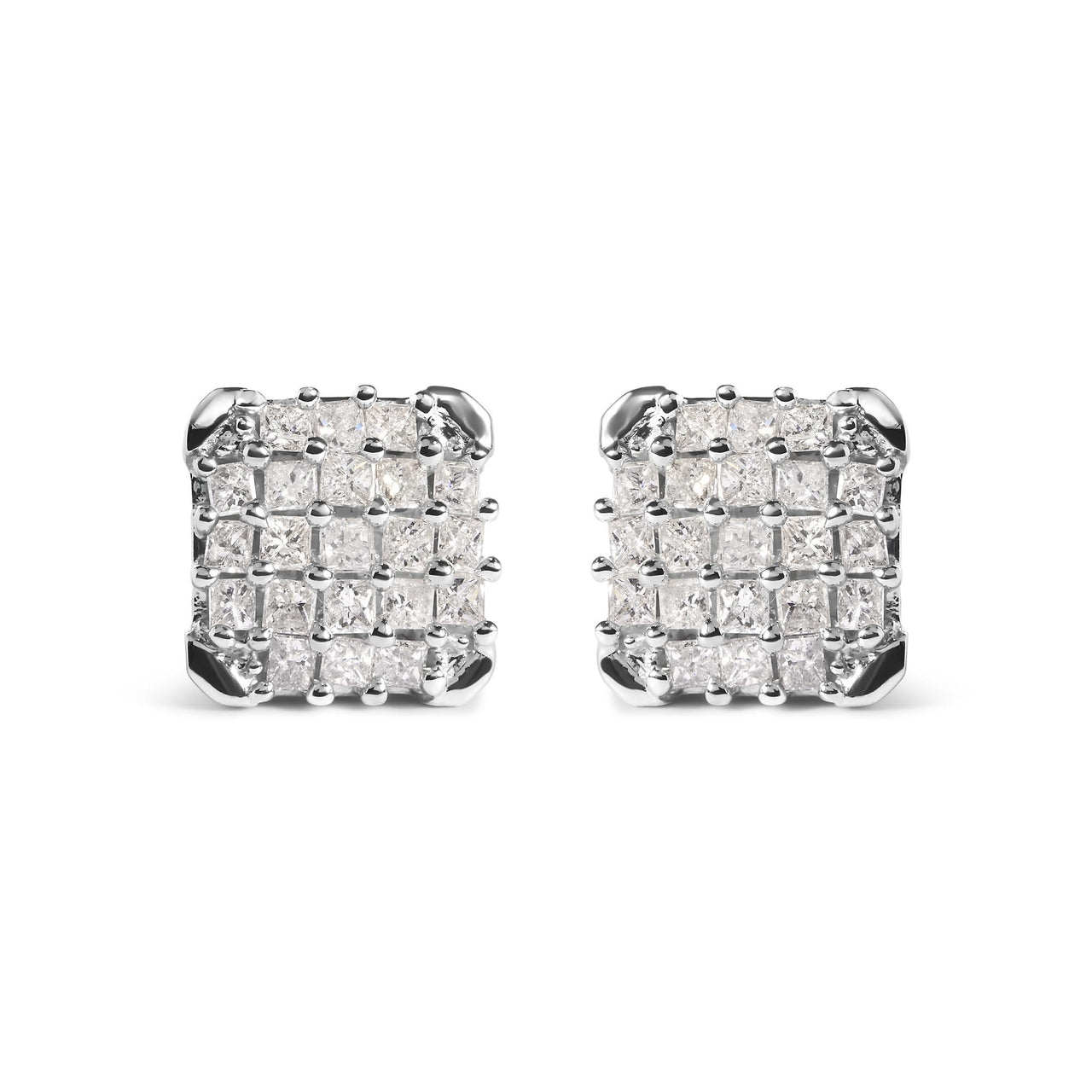 10K White Gold 3/4 Cttw Princess Diamond Composite Open Frame Stud Earrings (I-J Color, I1-I2 Clarity)
