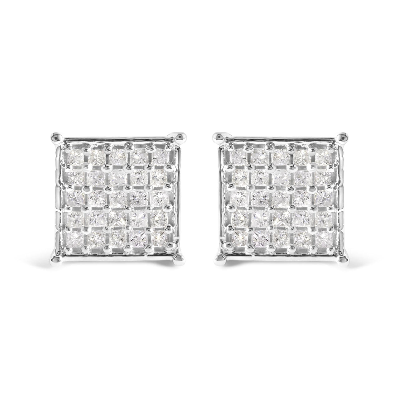10K White Gold 3/4 Cttw Princess Diamond Composite Stud Earrings (I-J Color, I1-I2 Clarity)