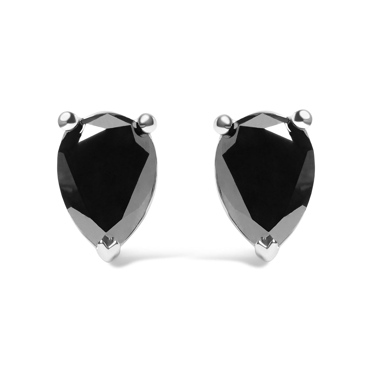 14K White Gold 3.00 Cttw Black Pear Shaped Diamond Solitaire Stud Earrings