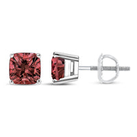 14K White Gold Lab Grown Pink Cushion 4-Prong Set Classic Diamond Solitaire Stud Earrings (Pink Color, VS1-VS2 Clarity)