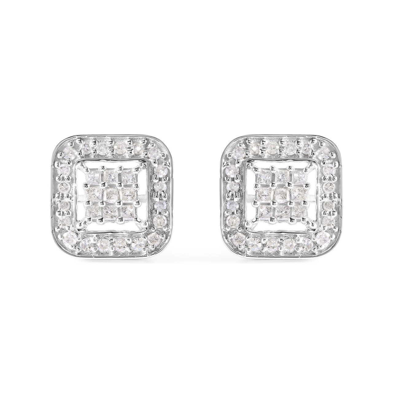 10K White Gold 5/8 Cttw Diamond Square Shaped Composite Stud Earrings (I-J Color, I1-I2 Clarity)
