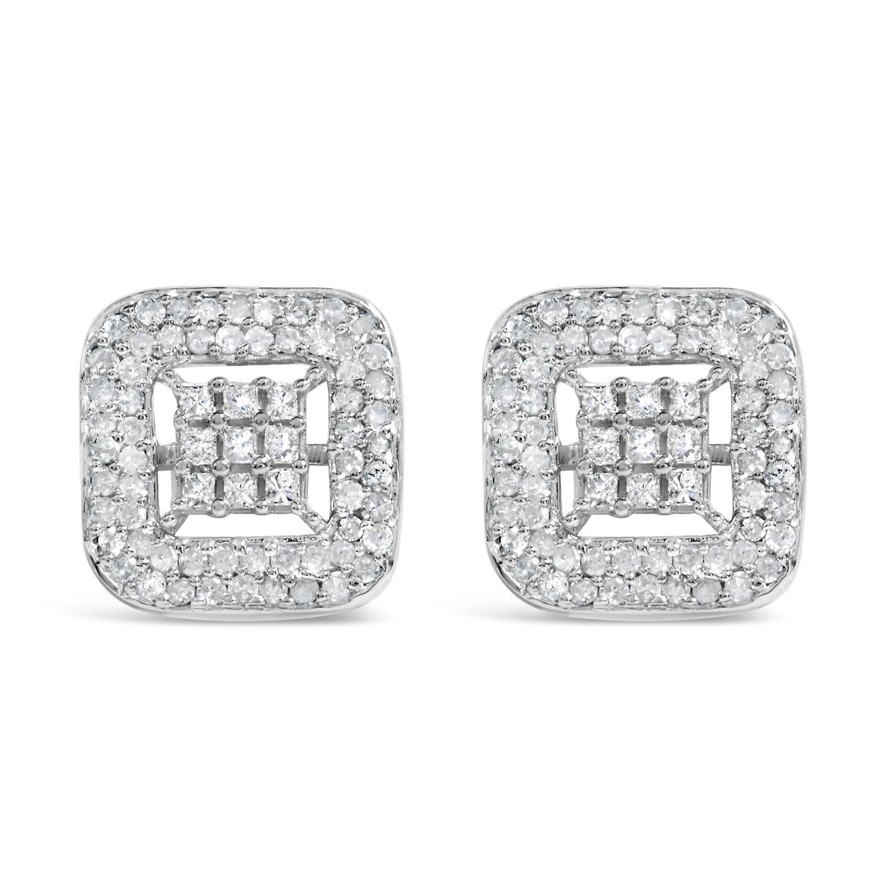 10K White Gold 1.00 Cttw Diamond Composite and Halo Stud Earrings (I-J Color, I1-I2 Clarity)