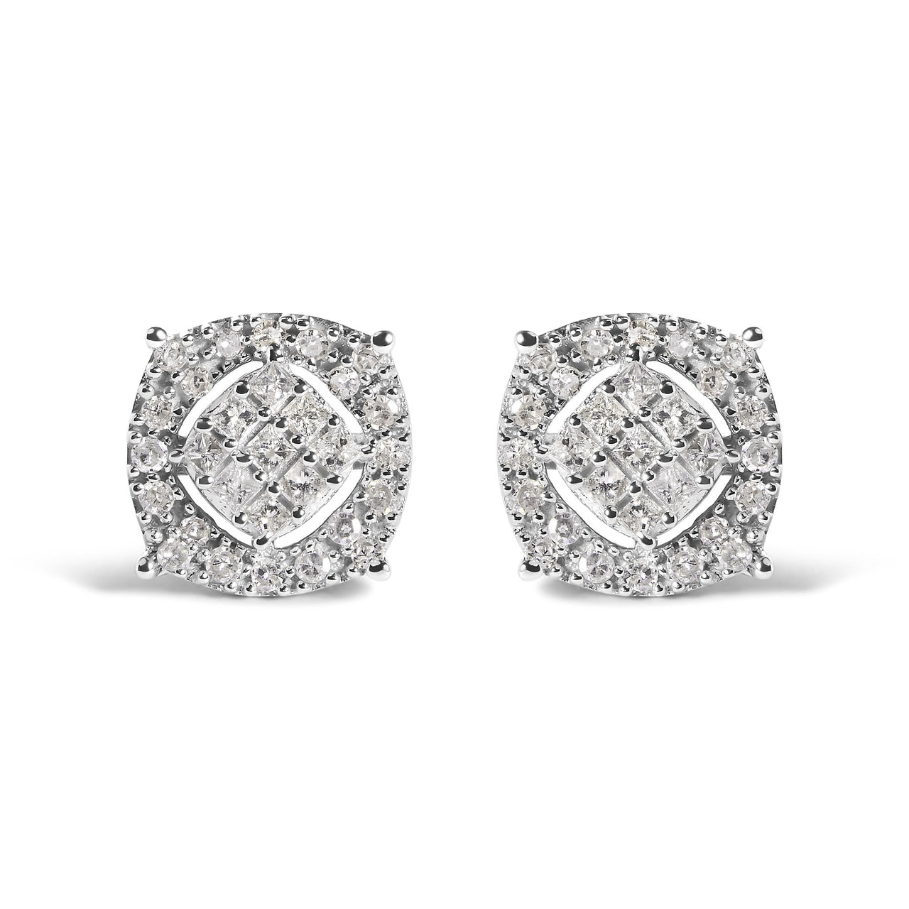 10K White Gold 1/2 Cttw Diamond Cushion Shaped Composite Stud Earrings (I-J Color, I1-I2 Clarity)