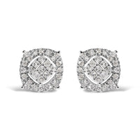 10K White Gold 1/2 Cttw Diamond Cushion Shaped Composite Stud Earrings (I-J Color, I1-I2 Clarity)