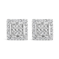 10K White Gold 3/4 Cttw Princess Diamond Composite and Halo Stud Earring (H-I Color, SI2-I1 Clarity)