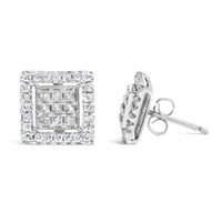10K White Gold 3/4 Cttw Princess Diamond Composite and Halo Stud Earring (H-I Color, SI2-I1 Clarity)