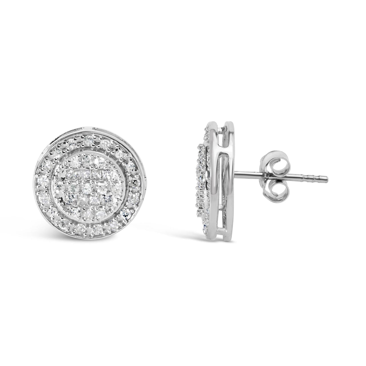 10K White Gold 3/4 Cttw Diamond Composite with Halo Stud Earrings (H-I Color, SI1-SI2 Clarity)