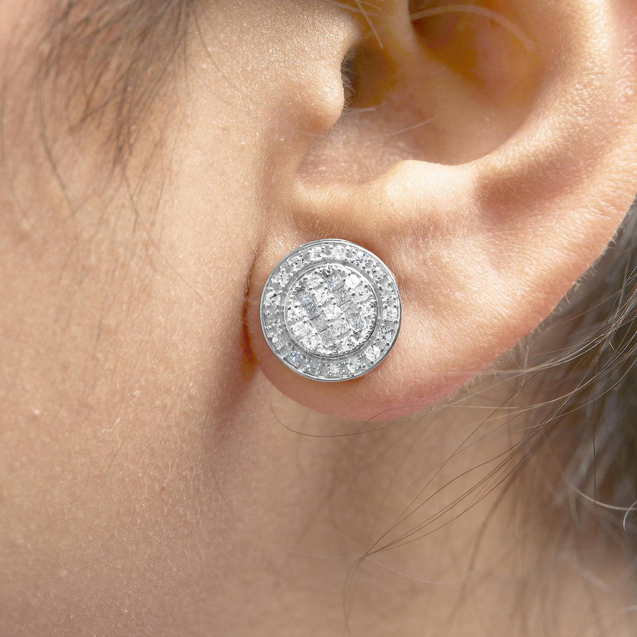 10K White Gold 3/4 Cttw Diamond Composite with Halo Stud Earrings (H-I Color, SI1-SI2 Clarity)
