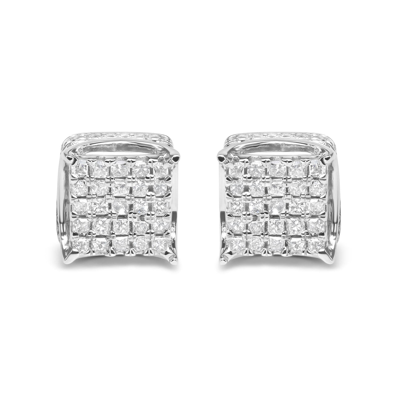 10K White Gold 1/2 Cttw Princess Cut Diamond Square Shaped Multi Stone Stud Earrings (H-I Color, SI1-SI2 Clarity)