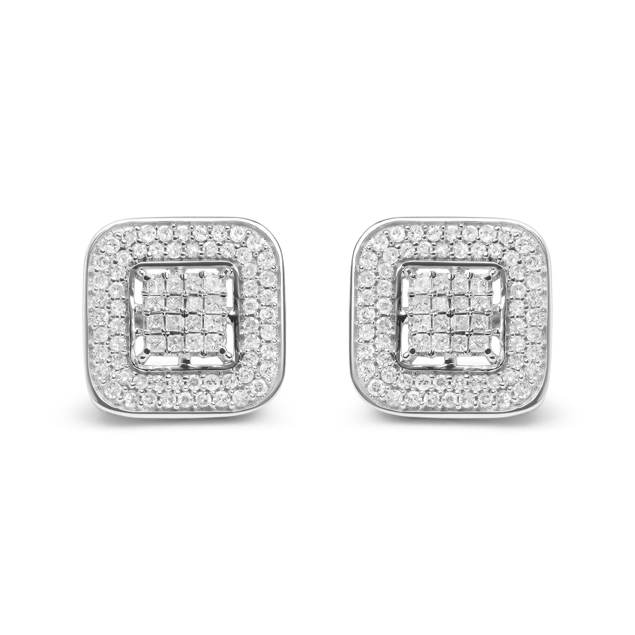 10K White Gold 1.0 Cttw Round and Princess Cut Diamond Composite Open Halo Stud Earrings (H-I Color, SI1-SI2 Clarity)