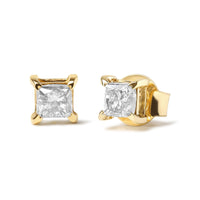 10K Yellow Gold 5/8 Cttw Princess Diamond 4-Prong Stud Earrings (J-K Color, I2-I3 Clarity)