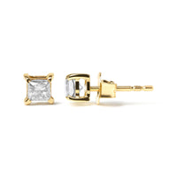 10K Yellow Gold 5/8 Cttw Princess Diamond 4-Prong Stud Earrings (J-K Color, I2-I3 Clarity)