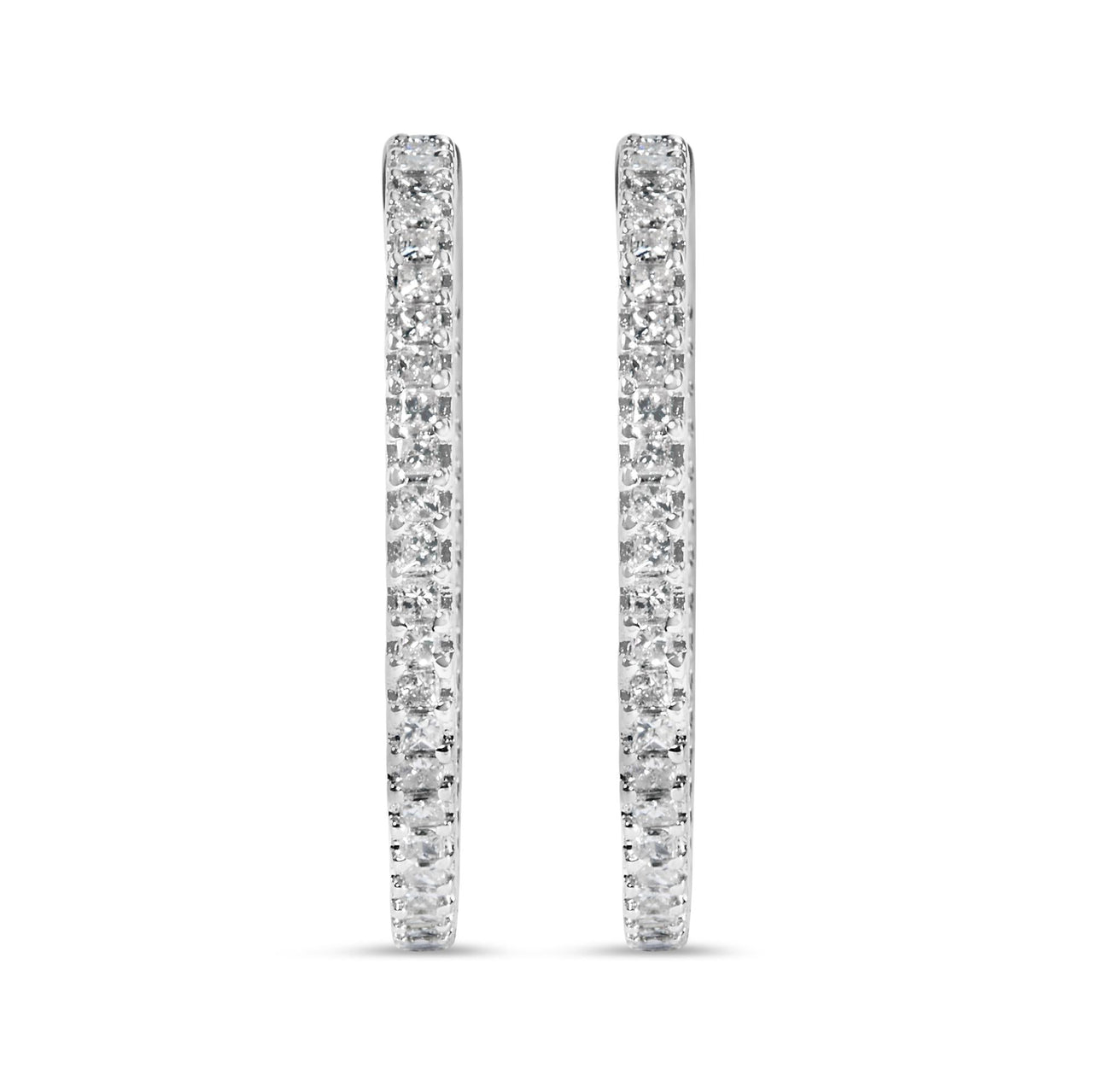 925 Sterling Silver 1.0 Cttw Princess Diamond Inside Out Hoop Earrings (I-J Color, I1-I2 Clarity) - 23 MM
