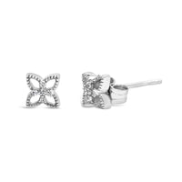 925 Sterling Silver Diamond Accent 4 Petal Flower Stud Earring (H-I Color, I1-I2 Clarity)