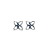 .925 Sterling Silver Blue Diamond Accent 4 Petal Flower Stud Earring (Blue Color, SI1-SI2 Clarity)