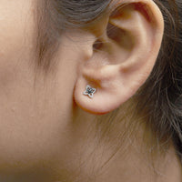 .925 Sterling Silver Blue Diamond Accent 4 Petal Flower Stud Earring (Blue Color, SI1-SI2 Clarity)