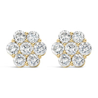 14K Yellow Gold 5.0 Cttw 7 Stone Floral Cluster Round Brilliant Cut Diamond Stud Earrings with Screw Backs (I-J Color, SI2-I1 Clarity)