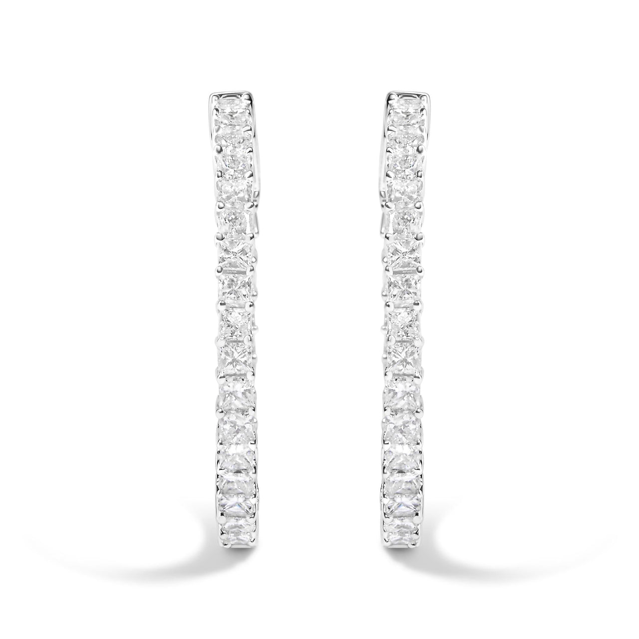 14K White Gold Natural Princess Cut Diamond Inside Out Hoop Earrings (G-H Color, SI2-I1 Clarity)