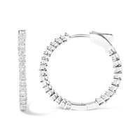 14K White Gold Natural Princess Cut Diamond Inside Out Hoop Earrings (G-H Color, SI2-I1 Clarity)