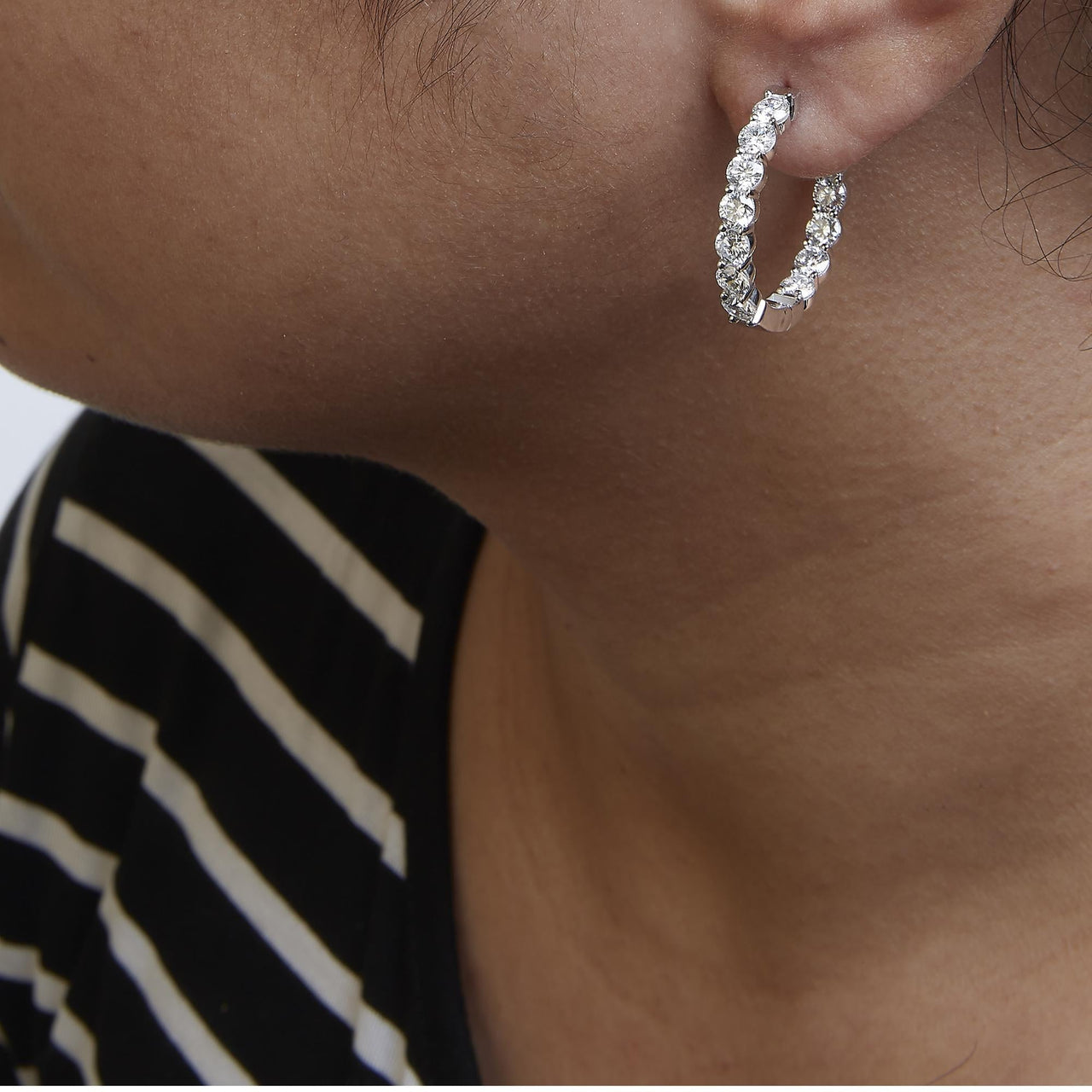 14K White Gold 5.00 Cttw Lab-Grown Diamond Inside Out Hoop Earrings