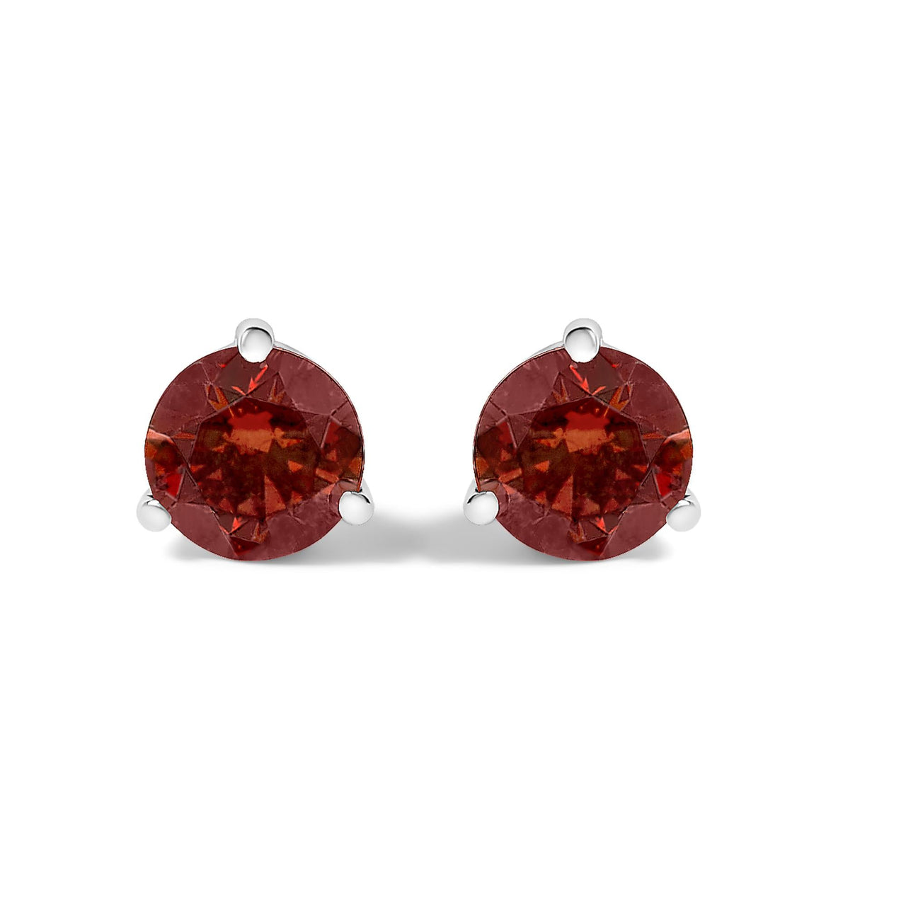 14K White Gold 3/4 Cttw Red Lab-Grown Diamond Classic 3-Prong Martini Set Solitaire Stud Earrings