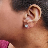 14K White Gold Round Lab-Grown Diamond Halo Stud Earrings (F-G Color, VS2-SI1 Clarity)