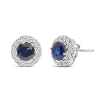 14K White Gold 3.0 Cttw Lab-Grown Blue Diamond Halo Stud Earrings (Blue & F-G Color, VS1-VS2 Clarity)