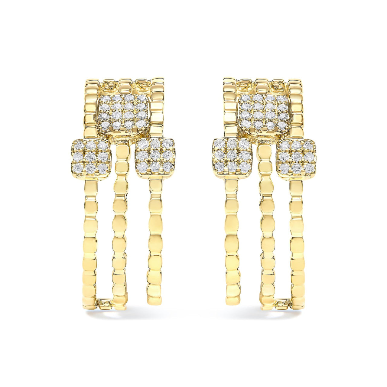 14K Yellow Gold Plated .925 Sterling Silver 1/4 Cttw Diamond Multi-Dimensional Link Dangle Stud Earrings (H-I Color, I1-I2 Clarity)