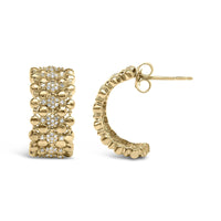 14K Yellow Gold Plated .925 Sterling Silver 3/8 Cttw Diamond and Ball Bead J Hoop Earrings (H-I Color, I1-I2 Clarity)