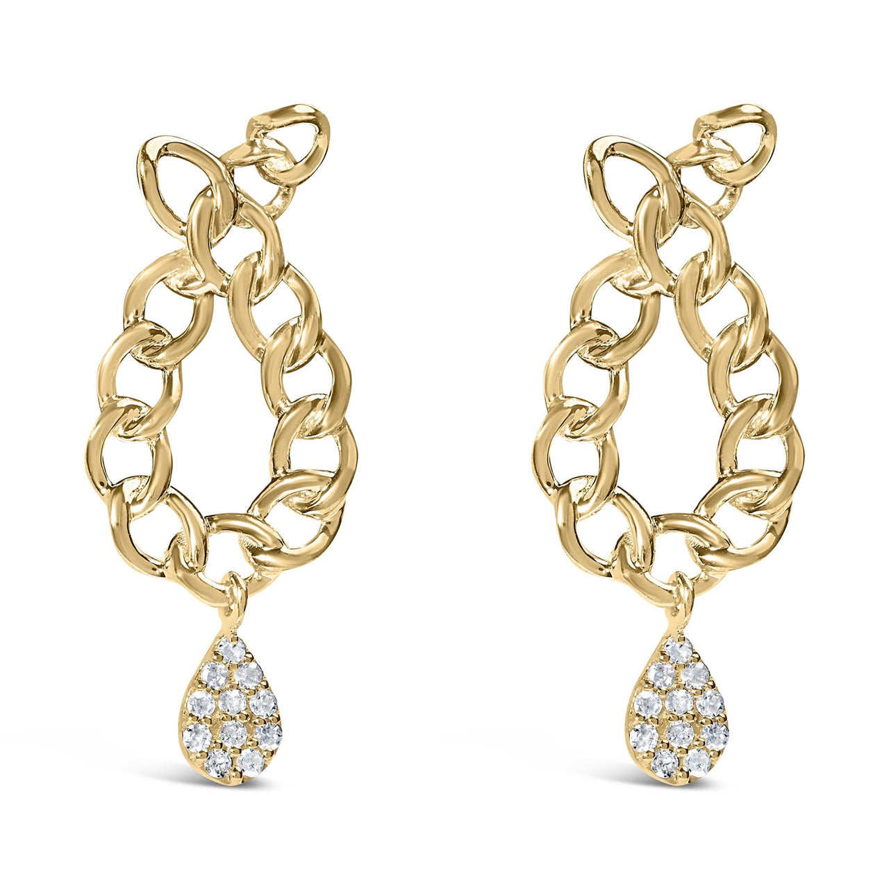 14K Yellow Gold Plated .925 Sterling Silver 1/10 Cttw Diamond Chain Link Teardrop Dangle Earrings (H-I Color, I1-I2 Clarity)