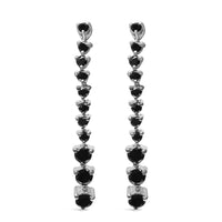 .925 Sterling Silver 1.0 Cttw Black Diamond Arrow Style Graduating Drop Dangle Stud Earrings (Black Color, I2-I3 Clarity)