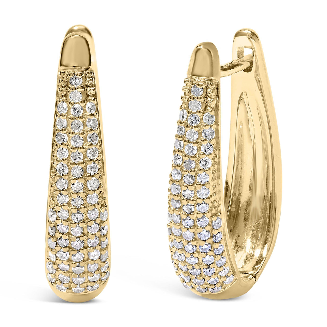 14K Yellow Gold Plated .925 Sterling Silver 3/8 Cttw Pave Set Diamond Hoop Earrings (H-I Color, I1-I2 Clarity)