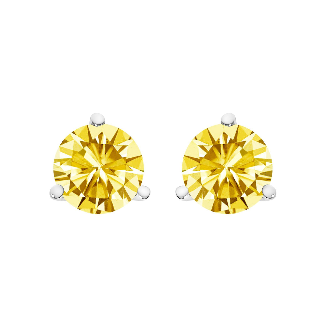 14K Gold 3-Prong Martini Set Yellow Lab Grown Diamond Solitaire Stud Earrings