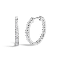 14K White Gold 3.00 Cttw Princess Diamond Inside Out Elongated Hoop Earrings