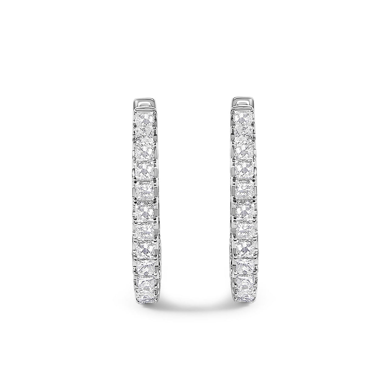 14K White Gold 3.00 Cttw Princess Diamond Inside Out Hoop Earrings