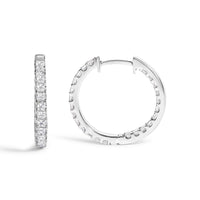 14K White Gold 3.00 Cttw Princess Diamond Inside Out Hoop Earrings