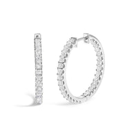 14K White Gold 3.00 Cttw Princess Diamond Inside Out Hoop Earrings