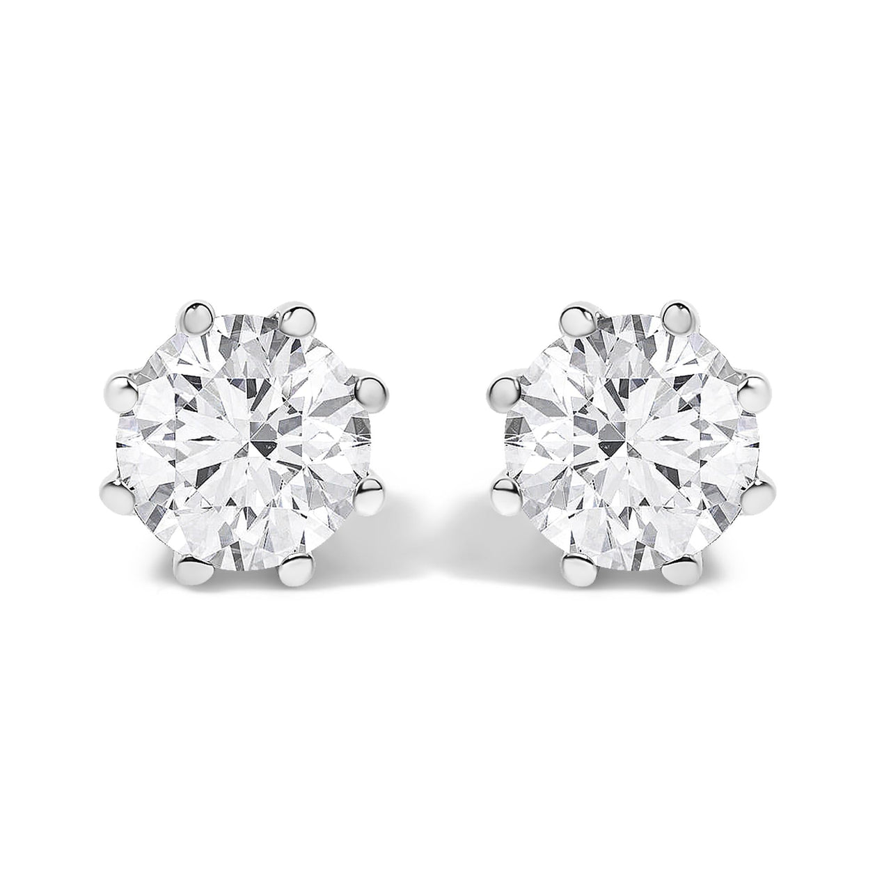 14K White Gold 1.0 Cttw Lab-Grown Diamond 8 Prong Hidden Halo Stud Earrings (F-G Color, VS1-VS2 Clarity)