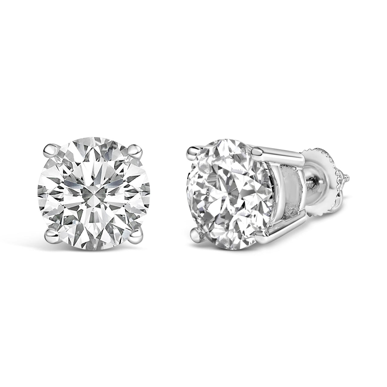 14K Gold Round Lab Grown Diamond Solitaire Stud Earrings with Screw Backs