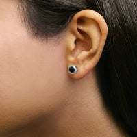 .925 Sterling Silver Round Brilliant-Cut Black Diamond Bezel-Set Stud Earrings with Screw Backs (Fancy Color-Enhanced, I2-I3 Clarity)