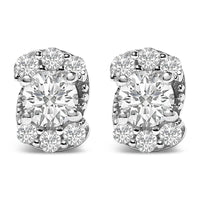 Sterling Silver 1/3 Cttw Lab Grown Diamond Halo Swirl Stud Earrings