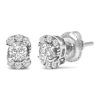 Sterling Silver 1/3 Cttw Lab Grown Diamond Halo Swirl Stud Earrings