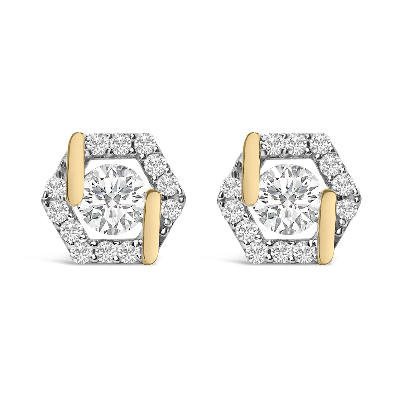 14K Yellow Gold Plated Silver 7/8 Cttw Lab Grown Diamond Hexagon Stud Earrings