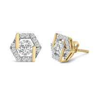 14K Yellow Gold Plated Silver 7/8 Cttw Lab Grown Diamond Hexagon Stud Earrings