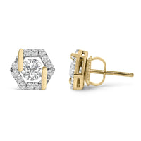 14K Yellow Gold Plated Silver 7/8 Cttw Lab Grown Diamond Hexagon Stud Earrings