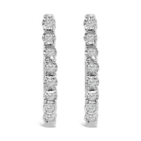 .925 Sterling Silver 1/2 Cttw 7 Stone Diamond Hoop Earrings